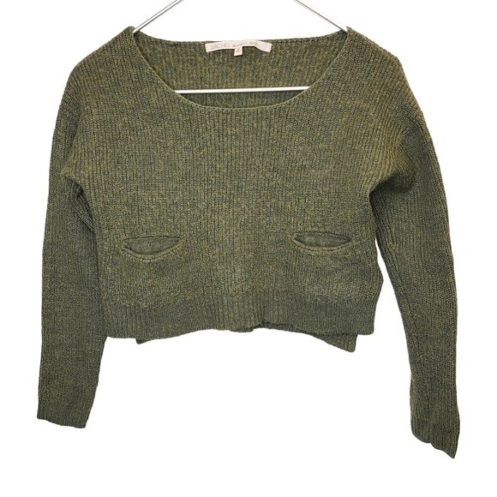 RACHEL Rachel Roy Short Cropped Green Boatneck Wool Blend Sweater Womens XS